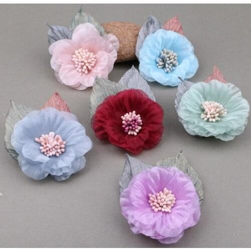 Handmade Hair Jewelry Flowers 10pcs 50*70mm Flatback Chiffon Fabric Flower Sticker Craft Patch Sticker Hedband Headwear Decor