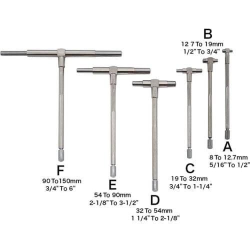 6pc Telescopic Gauge 8-150mm (5/16 "-6") Adjustable Inner Diameter Gauge Carbon Steel Square Head Micrometer Measuring Tools Set
