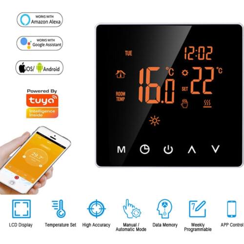 Mirror Glass Screen Intelligent Smart Wifi Thermostat Powered by Tuya Smart Life App for Electric Water Gas Boiler Heating