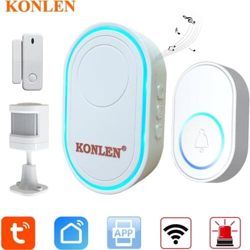 Tuya Smart WIFI Doorbell Alarm Hub Chime Ring Home Security Alarm System Wireless Door Sensor PIR Motion Water Leak Detector 433