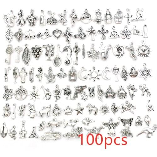 Vintage Mixed 100pcs Metal Animal Birds Charms Beads Handmade DIY Bracelet Pendant Neacklace Clips Jewelry Making Findings