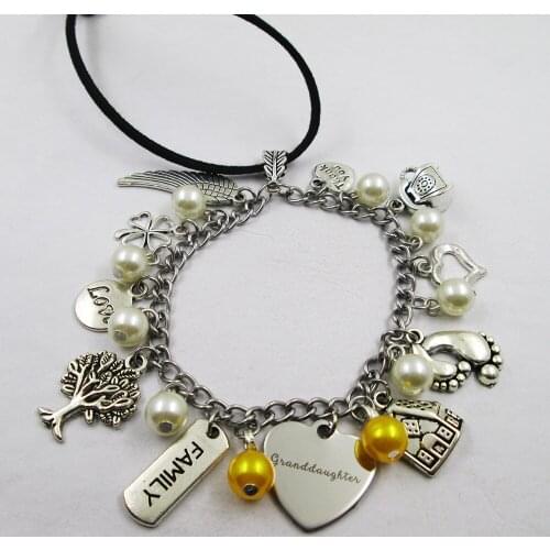 Granddaughter family theme home love leather stainless steel chain rearview mirror christmas tree decoration Bag ornaments