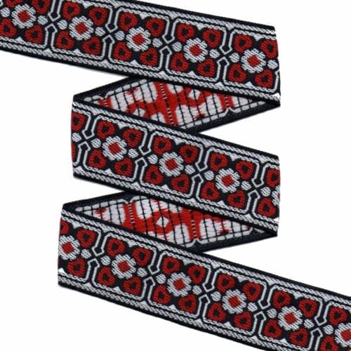 ZERZEEMOOY NEW 1-3/8" 33MM 10YARD/SETS DOUBLE FACE RED FLOWER GEOMETRIC JACQUARD RIBBON MZZD17061604