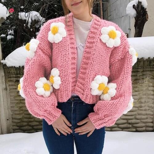 Tossy Pink Floral Embroidery Cropped Cardigan For Women Autumn Winter Sweater Knitted Tops Sweet Y2k 90s Fashion Casual Knitwear