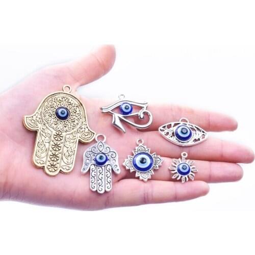 1 Set Pendant Evil Eye Beads Fatima Hand Sun Fish Conch DIY Jewelry Making Charms For Bracelets Anklets Necklaces Women Men Gift