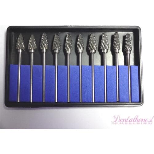 10pcs/1set Tungsten Steel Dental Carbide Burs Dental Med Lab Bur Drill 2.35