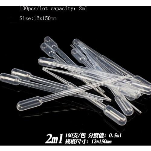 100 Pcs/lot 2ml Plastic Disposable Transfer Pipettes Eye Dropper Set Graduated Pipettes Polyethylene for Experiment Medical