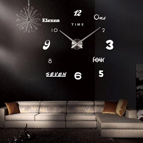 Acrylic 3D Wall Clock English Letters Mirror Stickers Mute Big Digital Number Large Clock for Living Room Hanging Wall Clocks