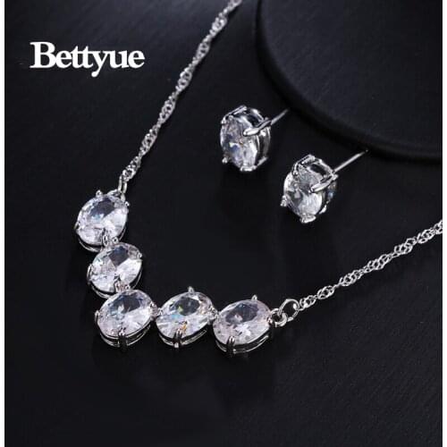 Bettyue Brand Charm Fashion Jewelry Sets AAA Zircon White Gold Color Oval Shape Jewelry Sets For Woman Simple Wedding Party Gift