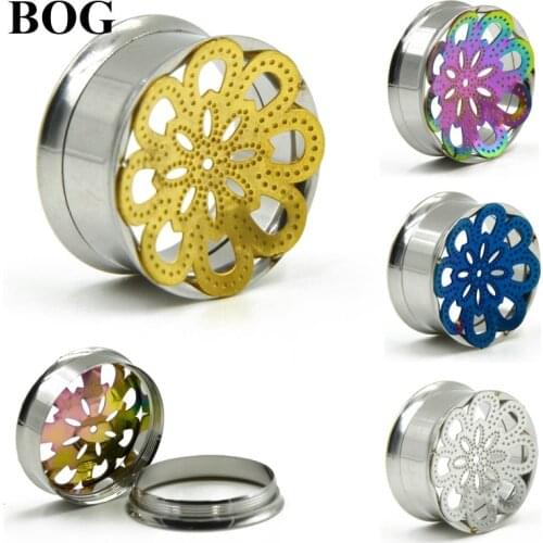 BOG-1 Pair Mandala Flower Inlay Ear Tunnel Plugs Ear Gauges Expander Earlobe Piercing Taper Stretcher Body Jewelry Earring