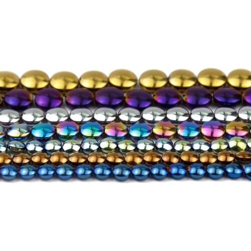 Flat Round Coin Hematite Natural Stone 11Colors Charm Spacers Loose Beads For Trendy Jewelry Making DIY Necklace Bracelet 6~10MM