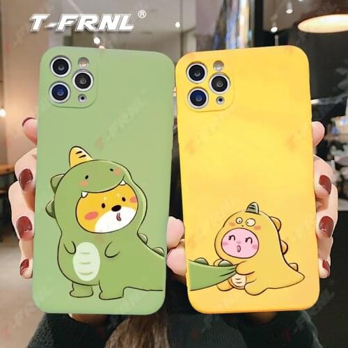 For iPhone XR case Cute dinosaur couple for iPhone SE2020 6 6S 7 8 Plus X XS case Yellow green TPU for 11 12 miniPro Max case