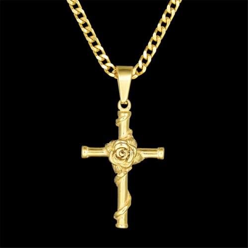 DarkMag Fashion Stainless Steel Cross Gold Color Necklace for Women Men Vintage Chain Crystal Pendant Long Necklaces Jewelry