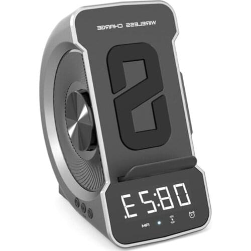 Wireless Charging Phone Holder With 5.0 Speaker Music Player Digital Screen Display Alarm Clock Smart Phone Charger Stand