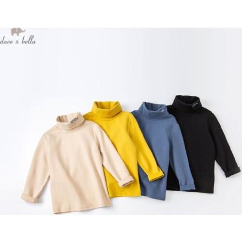 DKY19760 dave bella winter 4Y-13Y kids boys clothes children fashion letter solid T-shirt boy high quality fashion tees
