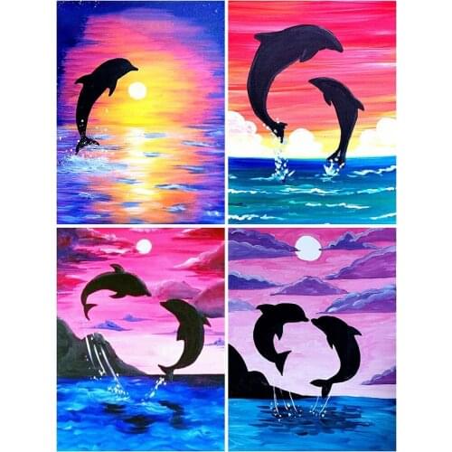 FIYO 5D DIY Full Drill Square Diamond Painting Dolphin Diamond Embroidery Animal Cross Stitch Rhinestones Mosaic Home Decor