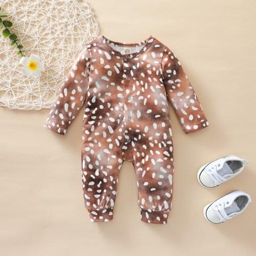 FOCUSNORM 0-24M Newborn Baby Girls Boys Cute Jumpsuits Long Sleeve Tie-Dye Leopard Printed Single Breasted Romper