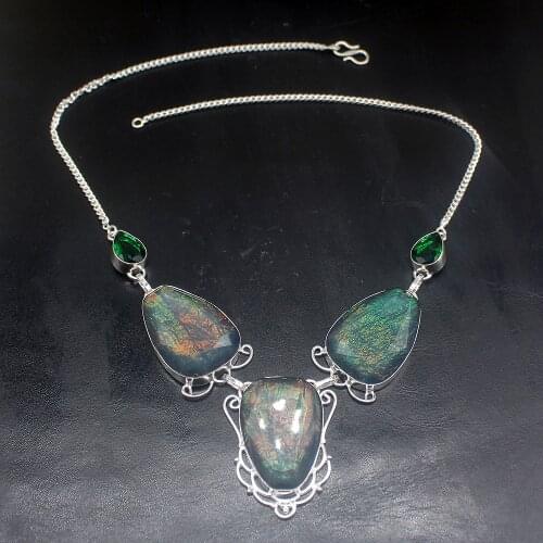 Gemstonefactory Jewelry Big Promotion 925 Silver Dichroic Glass Green Topaz Ladies Women Chain Necklace 48cm 20213546