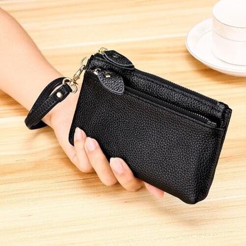 The First Layer Cowhide Coin Purse Fashion Ladies Clutch Large Capacity Short Zipper Ladies Wrist Bag Oil Wax Leather Wallet