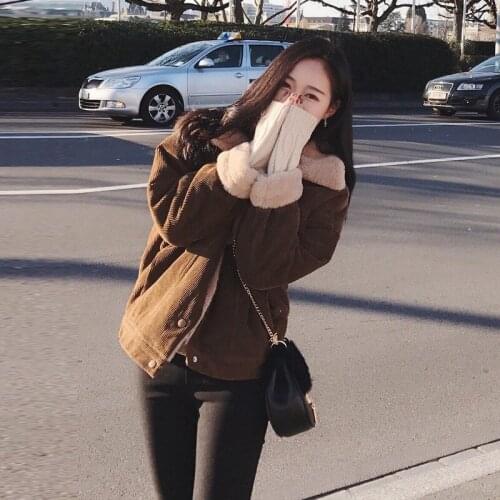 LMQ New 2020 Winter Women Corduroy Padded Thick Velvet Jacket Warm Long Sleeve Loose Vintage Outerwear Casual Faux Fur Coat