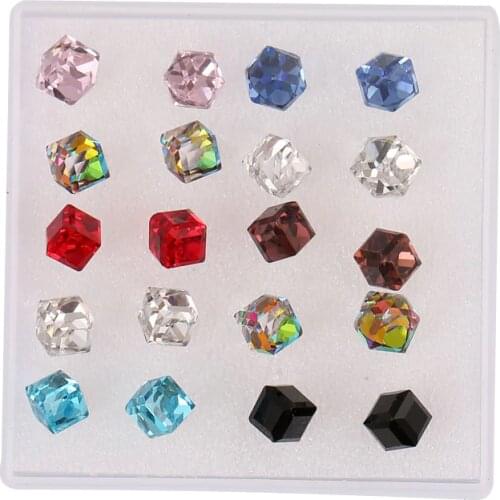 LNRRABC Fashion 10 pair/set Stud Earrings Women Square Crystal Bling Stud Earrings Piercing Cube Pink Red Jewelry Gift