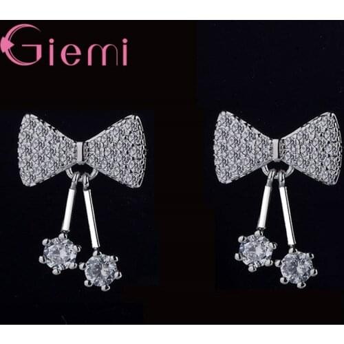 Cute Bow Shape Earrings and Cubic Zirconia for Female Wedding Ceremony Party Jewelry