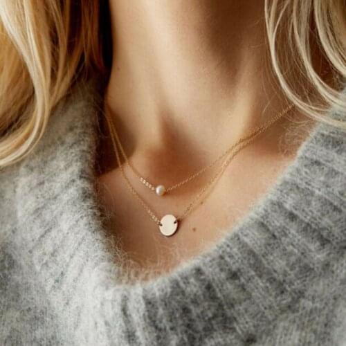 Fashion simple Womens charm round piece pendant clavicle chain multi layer and versatile