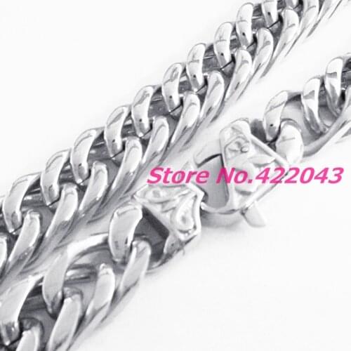 Top Quality 7-40" Charming 13/15mm wide Jewelry 316L Stainless Steel Silver color polished Curb Chain Mens Necklace