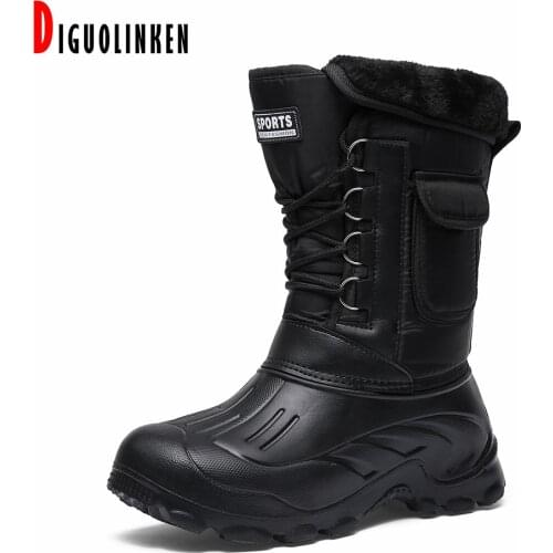 2020 Men Boots Waterproof Warm Fur Winter Men Snow Boots Outdoor Comfort Casual Camouflage Work Fishing Boot Mid-Calf Footwear