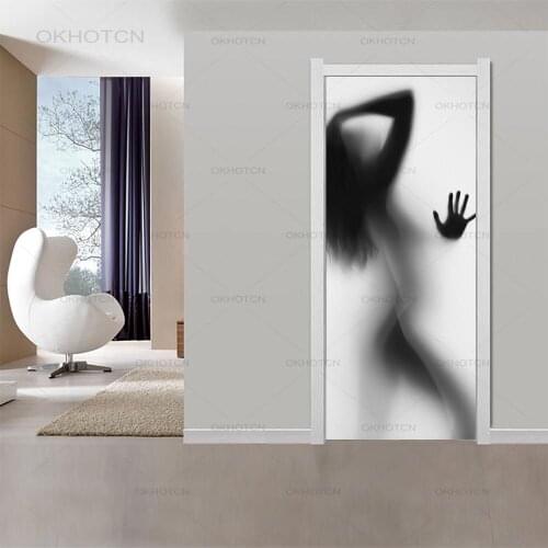 Modern 3D Beauty Shadow Door Sticker Sexy Frosted Waterproof Self-adhesive Glass Doors Bathroom Wallpapers Stickers Room Decor