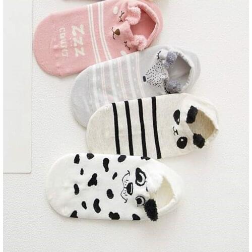 5pairs Cute Animal Cotton Socks Female Kawaii Cat With Dog Summer Short Sock Slippers Women Casual Soft Funny Boat Socks