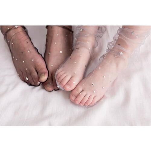 100 Pairs/lot Fashion Star Transparent Socks Art Funny Glitter Socks Hosiery Gilrs Harajuku Ankle Socks Hipster Summer Sock