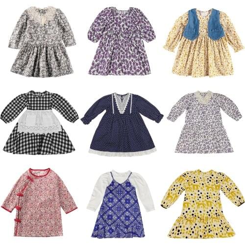 Girls Floral Dresses 2021 New Fashion Sweet Kids Flowers Costumes Children Long Sleeves Vestidos Toddler Baby Clothing Korean