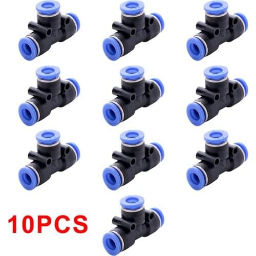 Dropshipping Universal 10PCS Tube 6mm Tee Union Pneumatic Push Connector Air Line Quick Fittings