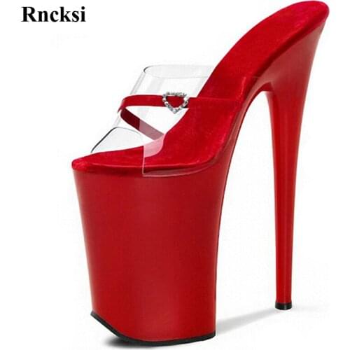 Rncksi Women New 20cm Red Fashion High Heel Shoes Platform Slippers 8 Inch Sexy Pole Dance Clubbing Party Slippers