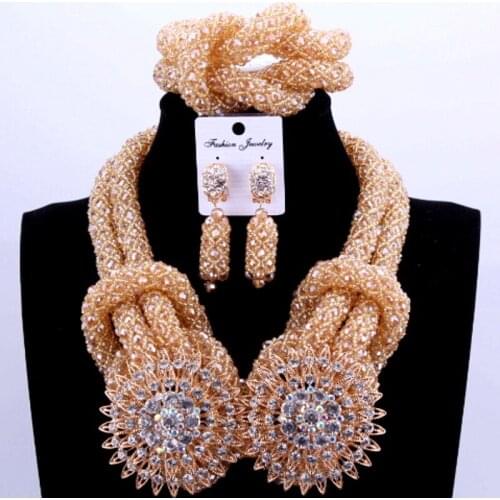 Luxury Costume African Jewelry Sets Gold Color Nigerian Wedding Beads Sets For Bride Women 2018 Bridal Jewellery Necklace Set