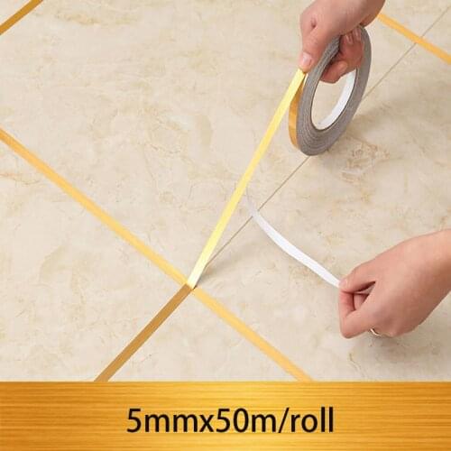50m Silver Gold Self Adhesive Floor Tile Strip Seam Sticker Waterproof Wall Sealing Tape Copper Foil Tape Home Decor
