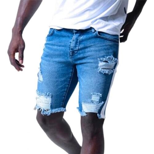 New Arrival Mens Jeans Half Pants Ripped High Quality Elastic Denim Shorts Summer Fashion Casual Slim Blue Shorts Mens Clothing