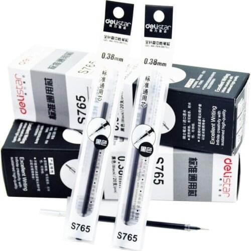 20PCS Deli S765 Gel Pen Refill 0.38mm Black Full Needle Gel Pen Ink Refills