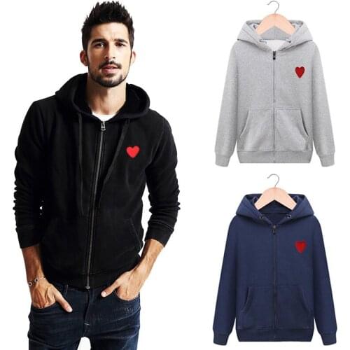 Spring Autumn Couple Sweater Embroidery Love Peach Loose Cotton Men Women Hooded Zipper Cardigan Long Sleeve Velvet Sweater