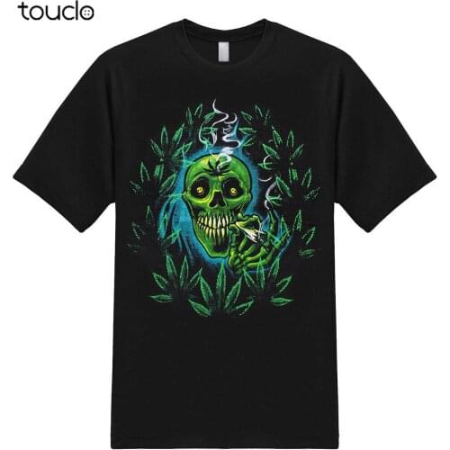 Smoking Marijuana Skull Weed Pot Cannabis 420 Stoner Gift Funny Graphic T-Shirt