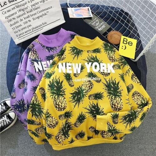 2019 Autumn Pineapple Print Womens Sweatshirt Casual Pullover Cute Coat Long Sleeve No cap O-neck Tracksuit Female Sweatshirt