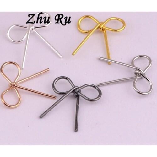 ZHU RU 10pcs/lot 11*12mm Wholesale Useful Findings Round copper wire tie bow Shaped Handmade jewelry material fit bag clothes