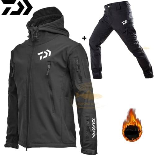 Winter DAIWA Fishing Suit Mens Waterproof Fishing Suit Outdoor Warm Soft Shell Jacket Cold-proof Fishing Pants DAIWA New 2021