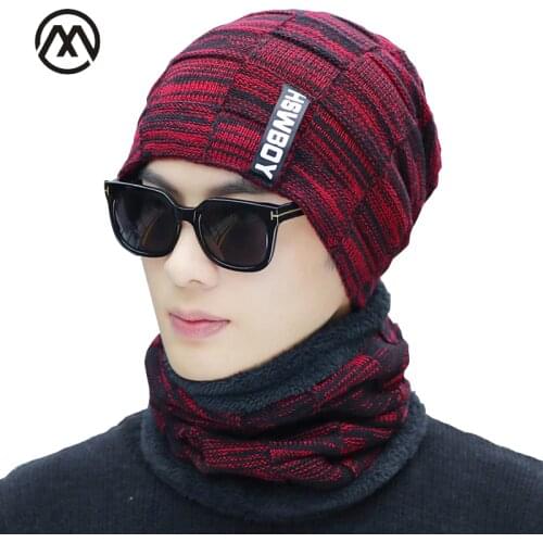 Winter mens knit cotton caps warm and comfortable plus velvet thick unisex ski mask hat slouchy beanie male hat turban men hats