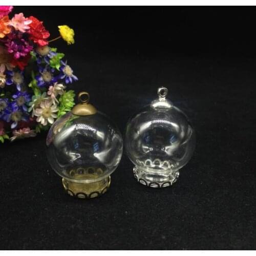10ets/lot mix empty glass vial pendant with lace tray glass wishing bottle necklace glass cover dome jars diy jewelry accessory