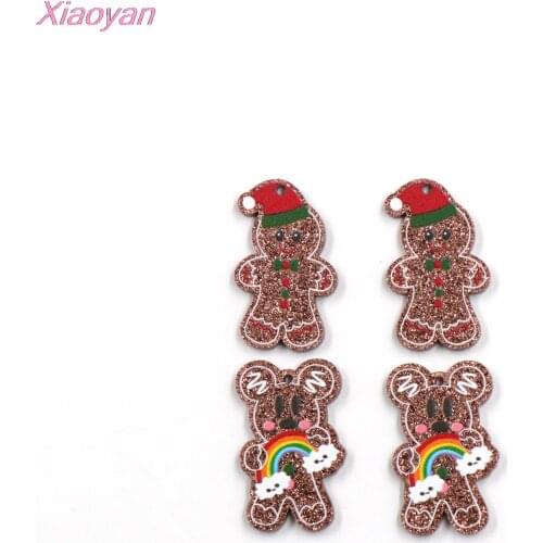 10pcs) CH1237-35mm Mouse Head Gingerbread For Earrings UV Printed Glitter Acrylic Party DIY