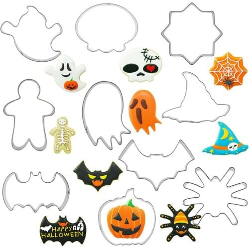 10pcs/set Halloween Cookie Cutter Set DIY Hand Press Mould Tools Kitchen Gadgets Cookie Stamps Moulds Fondant Cookie Mold