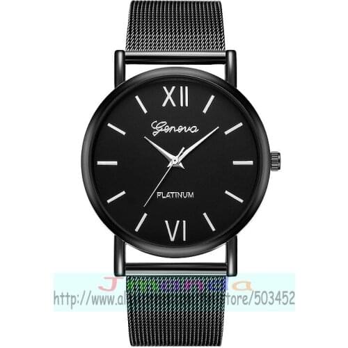 100pcs/lot geneva 614 fashion geneva black belt mesh watch black dial wrap quartz casual wrist watch wholesale clock