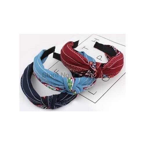 By dhl or ems 200pcs Korean simple hairpin hoop sweet printing cloth wide side bow tie with head hoop female wholesale new